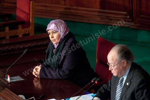 14 février 2013 : Maherzia Labidi, vice présidente de l'ANC et Mustapha Ben Jaafar, Président de l'ANC. Convocation d'une séance extraordinaire à l'Assemblée Constituante pour débattre de la situation de crise polituqe en cours suite à l'assassinat de Chokri Belaid et l'annonce d ela formation d'un gouvernement de technocrates par Hammadi Jebali, Premier Ministre