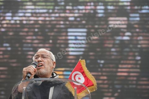 16 février 2013Rached Ghannouchi, président d'Ennahdha, à la Manifestation organisée le 16 février 2013 pour défendre la légitimité de l'Assemblée constituante et le principe d'un gouvernement politique.