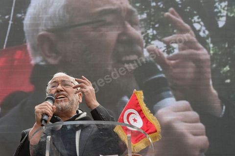 16 février 2013Rached Ghannouchi, président d'Ennahdha, à la Manifestation organisée le 16 février 2013 pour défendre la légitimité de l'Assemblée constituante et le principe d'un gouvernement politique.