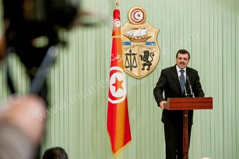 22 février 2013 : Palais Présidentiel de Carthage, Moncef Marzouki, Président de la République, reçoit Ali Laryedh, le nouveau Premier Ministre, choisit par le parti Ennahdha. Le Président remet sa décision au Premier Ministre. Puis intervention de Ali Laryedh. 