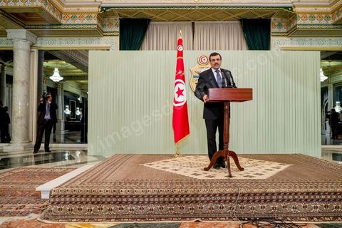 22 février 2013 : Palais Présidentiel de Carthage, Moncef Marzouki, Président de la République, reçoit Ali Laryedh, le nouveau Premier Ministre, choisit par le parti Ennahdha. Le Président remet sa décision au Premier Ministre. Puis intervention de Ali Laryedh. 