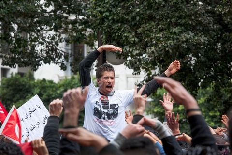 23 février 2013 : près de 3000 partisans et citoyens sont venus protester devant le Ministère de l'Intérieur pour la lenteur de l'enquête sur l'assassinat du militant politique Chokri Belaid le 6 février dernier. Les slogans ont aussi accusé le parti au pouvoir Ennahdha et son dirigeant Rached Ghannouchi.