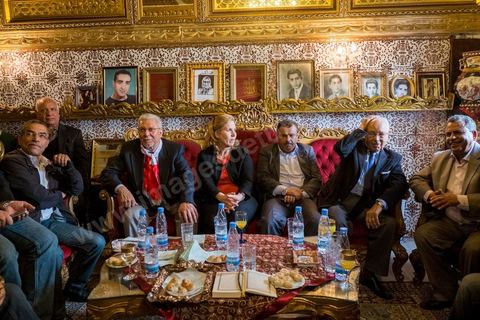9 avril 2013 : les secrétaires généraux avant le meeting. meeting à Bab Souika, quartier populaire de Tunis, de l'Union pour la Tunisie à l'occasion de la journée des martyrs et après la première marche politique  à l'avenue Bourguiba à Tunis de la nouvelle alliance politique "Union pour la Tunisie", regroupant les partis progressistes Nidaa Tounes, Al Joumhouri, Al Massar, Parti Socialiste et Parti Patriotique.