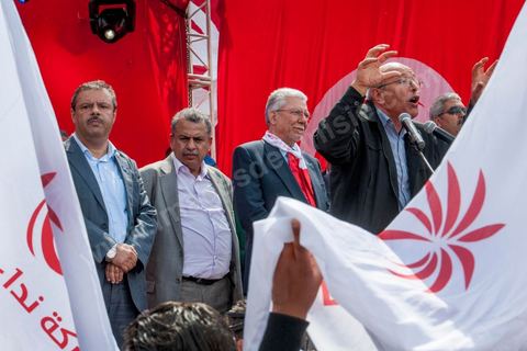 9 avril 2013 : mohamed Kilani Secrétaire Général du Parti Socialiste tunisien au meeting à Bab Souika, quartier populaire de Tunis, de l'Union pour la Tunisie à l'occasion de la journée des martyrs et après la première marche politique  à l'avenue Bourguiba à Tunis de la nouvelle alliance politique "Union pour la Tunisie", regroupant les partis progressistes Nidaa Tounes, Al Joumhouri, Al Massar, Parti Socialiste et Parti Patriotique.