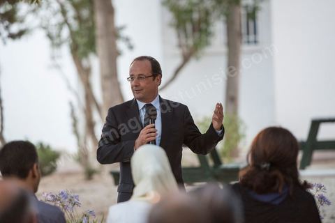 4 juillet 2013 : François Hollande au Lycée français Gustave Flaubert à la Marsa, lors de sa visite d'Etat à Tunis les 4 et 5 juillet 2013.