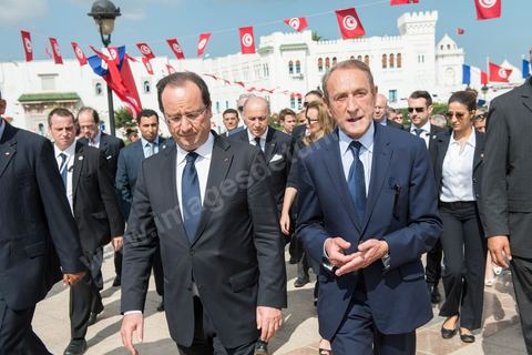 5 juillet 2013 : François Hollande et Bertrand Delanoë lors de la Visite d'Etat de Président de la République française à Tunis les 4 et 5 juillet 2013.