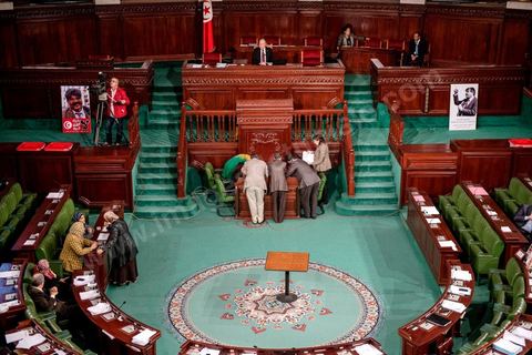 9 janvier 2014 : L'hémicycle de l'Assemblée nationale constituante pendant l'examen de le Constitution.