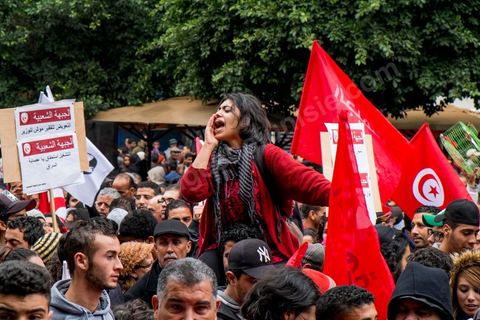 14 janvier 2014 : sur l'avenue Habib Bourguiba à Tunis quelques milliers de tunisiens sont venus se rassembler pour commémorer le troisième anniversaire du départ de l'ancien Président Ben Ali, aboutissement des mouvements de révoltes en région démarrés le 17 décmbre 2010. Tous les genres politiques se croisent et se chamaillent l'avenue, d'un côté les islamistes avec Ennahdha, les ligues et même un nouveau mouvement islamiste anachiste, de l'autre la gauche et l'opposition commémorant à la fois le départ des anciens et la mémoire des martyrs de la révolution et des martyrs politiques. 