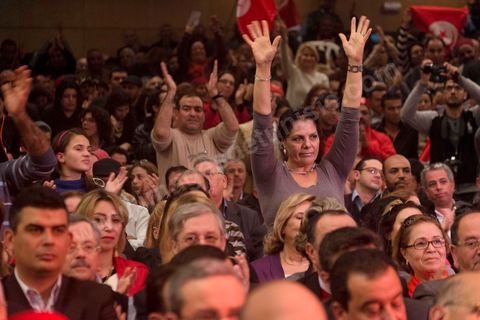 14 janvier 2014 : meeting de Nidaa Tounes et discours de Béji Caïd Essebsi au Palais des Congrès de Tunis, jour de l'anniversaire de la Révolution.
