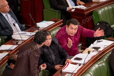 14 janvier 2014 : Iyedh Dahmani, député du PDP, à l'assemblée nationale constituante, les députés continuent l'examen et les votes des articles de la constitution. Jour de l'anniversaire de la Révolution, le président de l'ANC espérait terminer la constitution en ce jour souvenir, malheureusement les débats houleux retardent. 