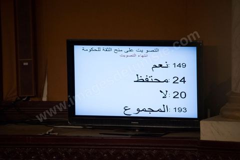 28 janvier 2014 : Par 149 voix sur 193 votants, soit 77%, Mehdi Jomaa a obtenu l’investiture de l’Assemblée nationale constituante pour son gouvernement à l’issue d’âpres débats marqués par un grand suspense. La journée avait commencé tôt pour les 21 ministres et 7 secrétaires d’Etat dont la plupart découvraient pour la première fois, le siège de l’ANC et son ambiance houleuse. 