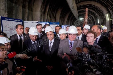 25 avril 2014 : Visite du chantier du Réseau Ferroviaire Rapide de Tunis (RFR) à Tunis. Projet financé par l'état tunisien, l'AFD, la BEI, la KfW et l'UE. Visite conjointe de Laurent Fabius, Ministre des Affaires Etrangères français et de son homologue allemand Frank-Walter Steinmeier à Tunis.