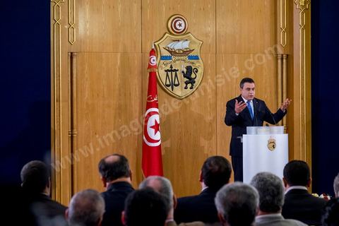 14 mai 2014 : Conférence de presse de Mehdi Jomaa, chef du gouvernement, pour son bilan des 100 jours. en présence des membres de son gouvernement, des chefs et rédacteurs en chefs des médias tunisiens et étrangers.