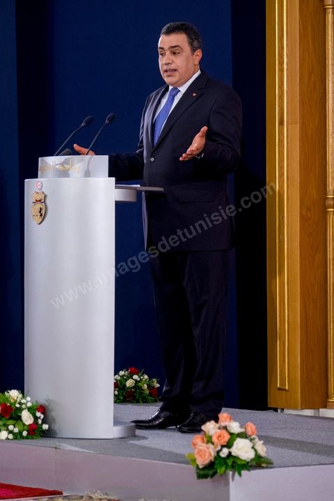 14 mai 2014 : Conférence de presse de Mehdi Jomaa, chef du gouvernement, pour son bilan des 100 jours. en présence des membres de son gouvernement, des chefs et rédacteurs en chefs des médias tunisiens et étrangers.