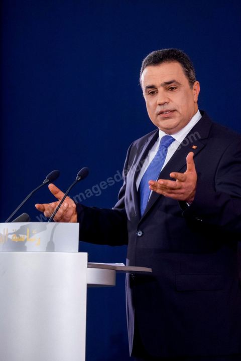 14 mai 2014 : Conférence de presse de Mehdi Jomaa, chef du gouvernement, pour son bilan des 100 jours. en présence des membres de son gouvernement, des chefs et rédacteurs en chefs des médias tunisiens et étrangers.