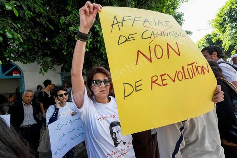 15 mai 2014 : devant le tribunal de Tunis, quelques 200 manifestants sont venus soutenir le blogueur Azyz Amami et le photographe Sabri Ben Mlouka, arrêtés lundi par la police. Ils comparaissent devant le procureur. Ils sont maintenus en détention en attendant leur procès fixé au 23 mai pour possession et consommation de stupéfiants. 
