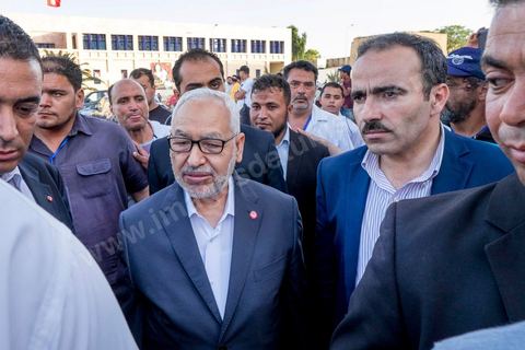 7 juin 2014 : Rached Ghannouchi, fondateur et Président du parti islamiste Ennahdha. Le parti islamiste Ennahdha fête son 33ème anniversaire sur la grade place de la Kasbah à Tunis. Plus de 3000 militants sont venus assister à ce qui ressemble à un meeting politique, musique et discours du fondateur et président du parti Rached Ghannouchi.