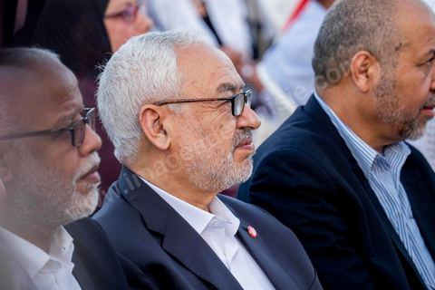 7 juin 2014 : Rached Ghannouchi, fondateur et Président du parti islamiste Ennahdha. Le parti islamiste Ennahdha fête son 33ème anniversaire sur la grade place de la Kasbah à Tunis. Plus de 3000 militants sont venus assister à ce qui ressemble à un meeting politique, musique et discours du fondateur et président du parti Rached Ghannouchi.
