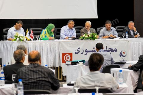14 juin 2014 : réunion du Conseil de la Choura du parti islamiste Ennahdha dans un hôtel de la Banlieue nord de Tunis. Réunion sur la préparation des élections législatives et présidentielles de octobre te novembre 2014 et elctions du nouveau bureau politique du parti. 