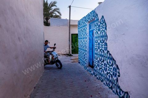 Oeuvre de l'artiste portugais ADD FUEL pour le Projet DjerbaHood : après la Tour Paris 13, la team Itinerrance dépose ses valises dans un village traditionnel de l’île de Djerba, Erriadh. Depuis le début du mois de juillet, le village d’Erriadh se métamorphose petit à petit pour devenir un véritable musée à ciel ouvert. Une sélection d’artistes des quatre coins du monde ont été invités à s’exprimer dans ce décor unique à l’architecture authentique : murs blancs, portes bleues turquoises, dômes, veilles constructions et divers lieux abandonnés, autant de possibilités qui donneront naissance à des créations uniques aux couleurs locales.