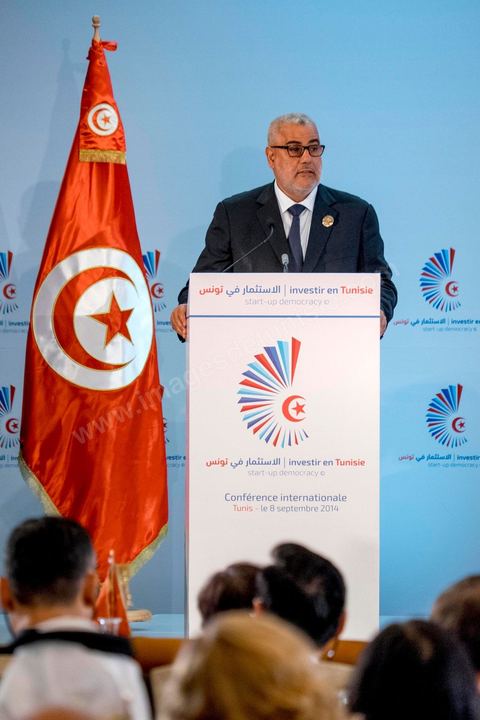 08 septembre 2014 : disocurs du premier ministre marocain Abdel Ilah Ben Kirane à la  Conférence "Investir en Tunisie, start up democracy" organisé apr la Tunisie et la France avec la présence de nombreux pays. La Tunisie présente, au cours de cette conférence, 20 projets structurants d’investissement dans plusieurs secteurs à l’instar des nouvelles technologies, des énergies renouvelables, de l’industrie, du tourisme et du commerce.