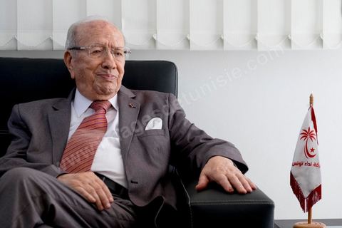 29 octobre 2014 : portrait de Béji Caïd Essebsi, Président du parti Nidaa Tounes, dans son bureau au siège du parti Nidaa Tounes. Nidaa Tounes, parti créé il y a deux ans, est sorti premier des élections législatives. 