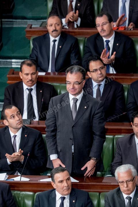 4 février 2015 : Slim CHaker, Ministre des Finances. Présentation du nouveau gouvernement de Habib Essid et discours de politique générale du nouveau Premier Ministre Habib Essid avant le vote de confiance au gouvernement à l'assemblée des Représentants du Peuple.