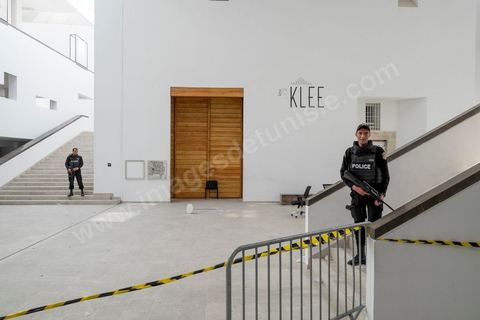 19 mars 2015 : les autorités ouvrent à la presse dans la cadre d'une conférence l'accès au hall d'entrée du musée du Bardo à Tunis, lieu de l'attaque terroriste aui a fait 19 victimes tunisiennes et étrangères.