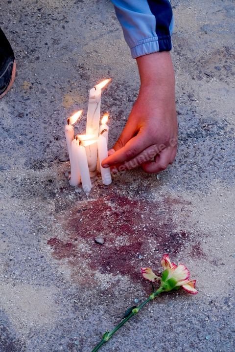 19 mars 2015 : dépot de fleurs en hommage aux victimes devant le hall du musée du Bardo. Rassemblement devant les grilles du musée du Bardo au lendemain de l'attaque terroriste qui a fait 19 victimes tunisiennes et étrangères.