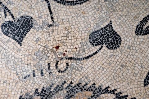 Trace de sang sur une mosaique au sol dans les couloirs du musée. Visite des salles du musée du Bardo après l'attaque terroriste du 18 mars qui a fait 21 victimes dont 20 étrangers et 1 Tunisien.