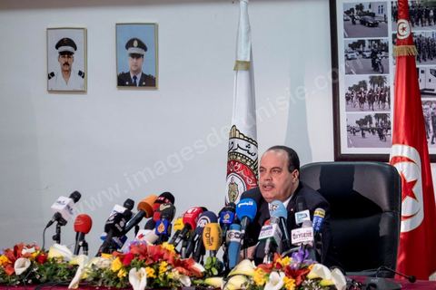 26 mars 2015 : Conférence de presse du ministre de l’Intérieur Najem Gharsalli, à la Direction générale des unités d’intervention à Bouchoucha. Il est revenu sur les détails de l’attaque terroriste du 18 mars, au musée du Bardo.