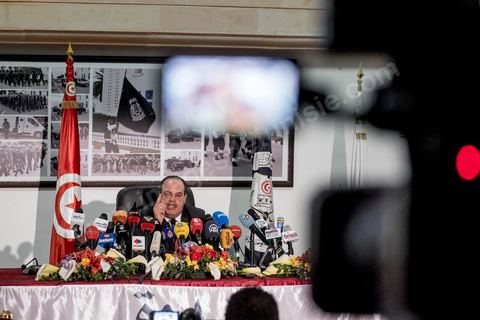 26 mars 2015 : Conférence de presse du ministre de l’Intérieur Najem Gharsalli, à la Direction générale des unités d’intervention à Bouchoucha. Il est revenu sur les détails de l’attaque terroriste du 18 mars, au musée du Bardo.