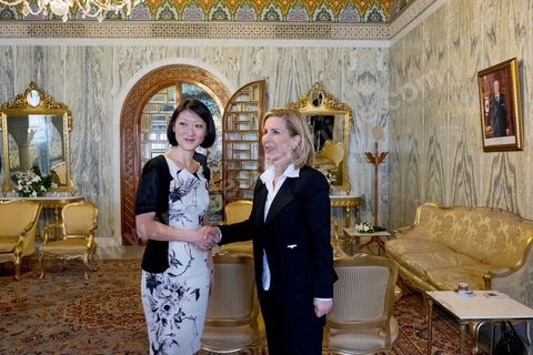 18 avril 2015 : Rencontre entre Fleur Pelerin, minsitre française de la culture et Salma Elloumi Rekik, minstre du tourimse tunisien au Palais de Carthage. Dans le cadre de la promotion de la Tunisie, la ministre française de la Culture Fleur Pelerin s'est rendue en Tunisie dans un voyage organisé par le ministère du tourisme avec une délégation de personnalités françaises et tunisiennes qui participent à la campagne de communication "La Tunisie, moi j'y vais".