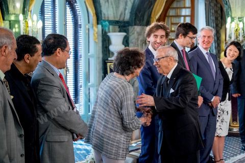 18 avril 2015 : Au palais présidentiel de Carthage, le président tunisien Béji Caïd Essebsi reçoit la délégation. Dans le cadre de la promotion de la Tunisie, la ministre française de la Culture Fleur Pelerin s'est rendue en Tunisie dans un voyage organisé par le ministère du tourisme avec une délégation de personnalités françaises et tunisiennes qui participent à la campagne de communication "La Tunisie, moi j'y vais".