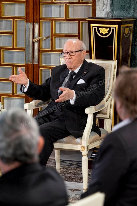18 avril 2015 : Au palais présidentiel de Carthage, le président tunisien Béji Caïd Essebsi reçoit la délégation. Dans le cadre de la promotion de la Tunisie, la ministre française de la Culture Fleur Pelerin s'est rendue en Tunisie dans un voyage organisé par le ministère du tourisme avec une délégation de personnalités françaises et tunisiennes qui participent à la campagne de communication "La Tunisie, moi j'y vais".