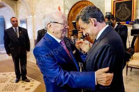 20 juillet 2015 : Rencontre au Palais présidentiel de Carthage entre Beji Caïd Essebsi, président de la république tunisienne et Nicolas Sarkozy accompagné d'une délégation du parti Les Républicains. Visite de Nicolas Sarkozy en Tunisie à titre de Président du Pparti Les Républicains.