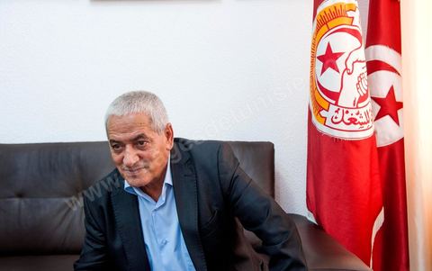 Houcine ABBASSI, le secrétaire Général de l'UGTT, Union Général des Travailleurs Tunisiens, syndicat des travailleurs et membres du quartet du Dialogue National Tunisien qui vient de recvoir le Prix Nobel de la Paix 2015 ce 9 octobre 2015. 