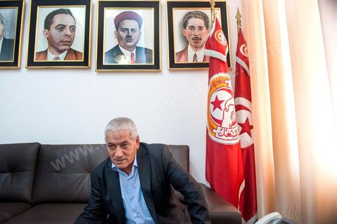 Houcine ABBASSI, le secrétaire Général de l'UGTT, Union Général des Travailleurs Tunisiens, syndicat des travailleurs et membres du quartet du Dialogue National Tunisien qui vient de recvoir le Prix Nobel de la Paix 2015 ce 9 octobre 2015. 