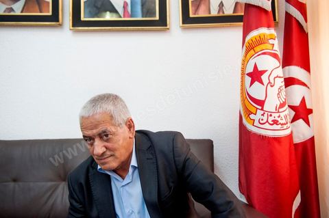 Houcine ABBASSI, le secrétaire Général de l'UGTT, Union Général des Travailleurs Tunisiens, syndicat des travailleurs et membres du quartet du Dialogue National Tunisien qui vient de recvoir le Prix Nobel de la Paix 2015 ce 9 octobre 2015. 