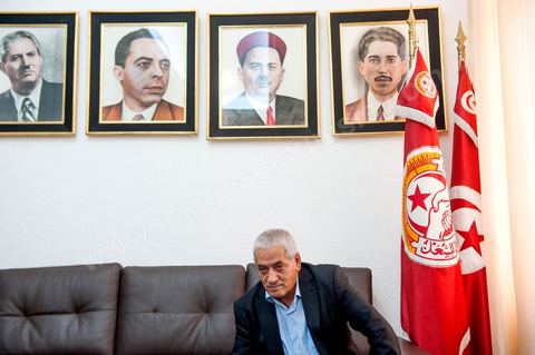 Houcine ABBASSI, le secrétaire Général de l'UGTT, Union Général des Travailleurs Tunisiens, syndicat des travailleurs et membres du quartet du Dialogue National Tunisien qui vient de recvoir le Prix Nobel de la Paix 2015 ce 9 octobre 2015. 