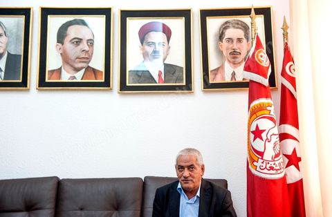 Houcine ABBASSI, le secrétaire Général de l'UGTT, Union Général des Travailleurs Tunisiens, syndicat des travailleurs et membres du quartet du Dialogue National Tunisien qui vient de recvoir le Prix Nobel de la Paix 2015 ce 9 octobre 2015. 
