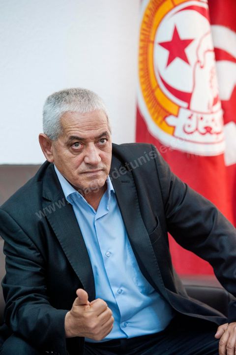 Houcine ABBASSI, le secrétaire Général de l'UGTT, Union Général des Travailleurs Tunisiens, syndicat des travailleurs et membres du quartet du Dialogue National Tunisien qui vient de recvoir le Prix Nobel de la Paix 2015 ce 9 octobre 2015. 