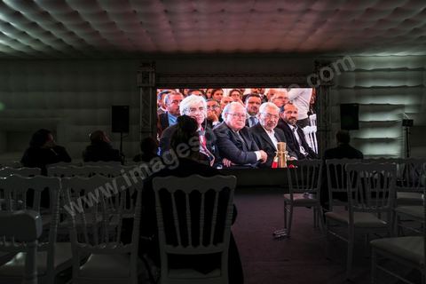Auditions publiques de l'Instance Vérité Dignité, 18 novembre 2016. Mustafa Ben Jaafar et Rached Ghannouchi dans le public.