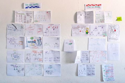 1er novembre 2016 : Mur des fiertés et des rêves réalisés par les femmes de Bir Salah au Fortin de la Connaissance de l'association Dream in Tunisia, un espace offrant des services sociaux-culturels, éducatifs et économiques, participant à l’émancipation des usagers. Depuis ses 11 ans, Sarah Toumi ne jure que par l’action collective. Fondatrice, en 2008, de Dream, un « réseau d’échange et d’action pour le développement » destiné aux jeunes, Sarah Toumi, aujourd’hui 29 ans, quitte Paris en 2012 pour retrouver la campagne tunisienne et ses souvenirs d’enfance. N’ayant jamais pu oublier les inégalités et la pauvreté qui régnaient à Bir Salah, le village de son grand-père, dans la région de Sfax (Centre), elle crée Acacias for All, une entreprise « à vocation sociale ».Objectif : réduire le déficit hydrique de cette localité affectée par le changement climatique. Une initiative qui vaut à Sarah Toumi d’être la seule Arabe et Africaine à figurer dans le classement mondial 2016 des trente meilleurs entrepreneurs de moins de 30 ans, établi par le magazine américain Forbes.