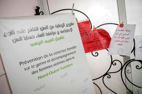 7 octobre 2017 : Karima Brini, Fondatrice et Présidente de l'association femme citoyenneté au local de l'association au Kef. Il s'agit d'un groupe de femmes et d’hommes indépendants, bénévoles, convaincus que la reconstruction de leur pays et l’établissement d’une véritable démocratie ne peuvent se faire sans cette majorité de femmes, et déterminés à nous engager en faveur de leur liberté et de leur dignité. Elles travaillent à lutter contre la précarisation des femmes et les discriminations et oeuvrent pour une société égalitaire en conduisant des actions pour la défense et le développement des droits des femmes dans les domaines économique, social, culturel et politique.