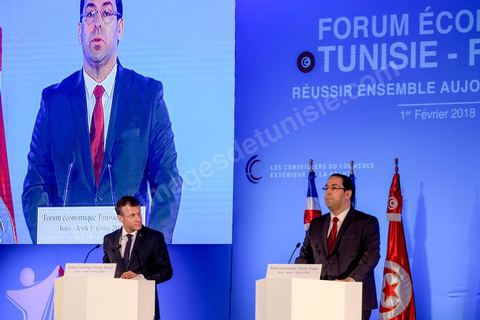1er février 2018 : cloture du forum économique franco-tunisien par discours du premier ministre tunisien Youssef Chahed et du président français Emmanuel Macron dasn la cadre de sa visite d'état en Tunisie. 