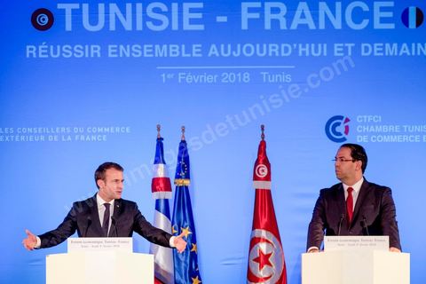 1er février 2018 : cloture du forum économique franco-tunisien par discours du premier ministre tunisien Youssef Chahed et du président français Emmanuel Macron dasn la cadre de sa visite d'état en Tunisie. 