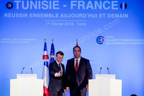 1er février 2018 : cloture du forum économique franco-tunisien par discours du premier ministre tunisien Youssef Chahed et du président français Emmanuel Macron dasn la cadre de sa visite d'état en Tunisie. 