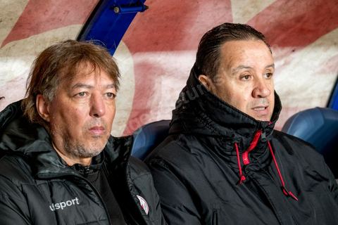 23 mars 2018 : Nabil Maâloul, entraineur de l'équipe nationale. Match de football amical entre la Tunisie et l'Iran en vue de la préparation à la coupe du monde de football en Russie en juin 2018. match au stade de Radès, banlieue sud de Tunis, avec près de 4000 spectateurs et sous une pluie intensive, la Tunisie remporte le match 1 à 0. 