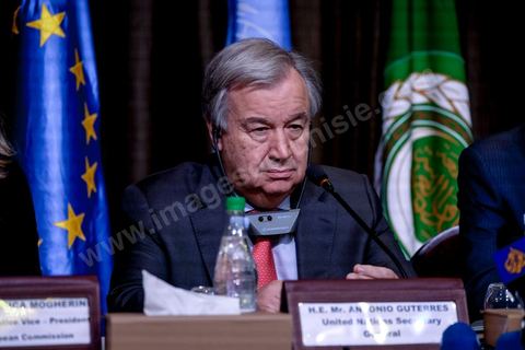 30 mars 2019 : Federica Mogherini à la coférence de presse suite à la réunion du quartet sur la Libye Tunis pour le sommet de la Ligue Arabe. En présence de Federica Mogherini, HRV/VP de l’UE, Moussa Faki, président commission Union Africaine, Antonio Guterres, secrétaire général ONU et Ahmed Aboul Gheit, secrétaire Général de la ligue arabe.